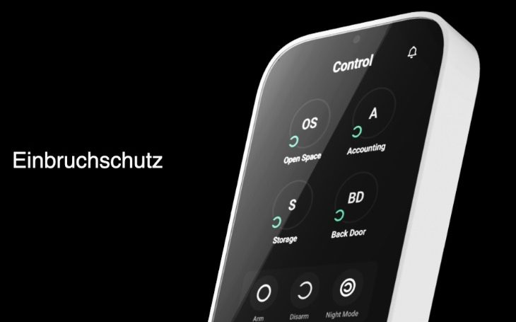 Hier gelangen Sie zur Rubrik: Einbruchschutz Sicherheitssystem-Panel mit Tasten für Einbruchschutz und Statusanzeigen.